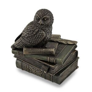 Owl Perched On Stack of Books Bronzed Trinket Box/Stash Box Statue